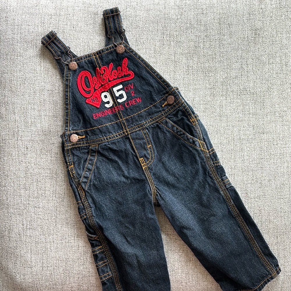 OshKosh Denim Overalls Toddler Sz 12 mo Engineer Crew Red 95 Jeans